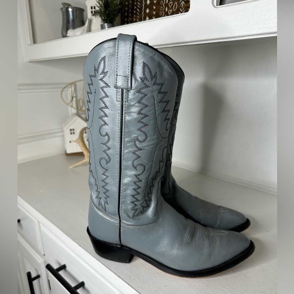**SOLD**Old West Gray Leather Western Cowboy Boots Classic Men’s 9/Women’s 10 - Picture 4 of 8
